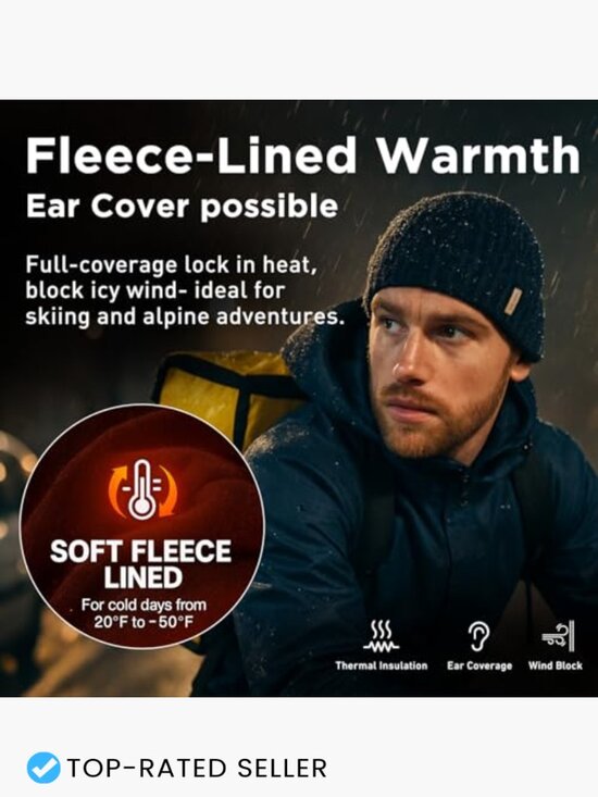 Fleece Lined Winter Beanie Waterproof Knit Skull Cap Unisex Warm Hat